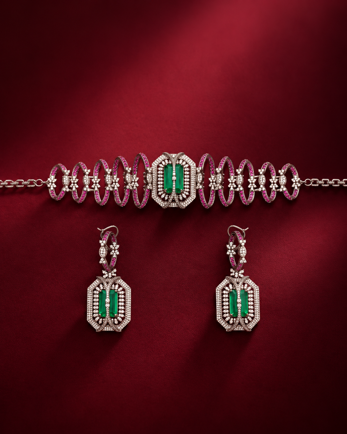 Luxurious Emerald Pink Choker Set