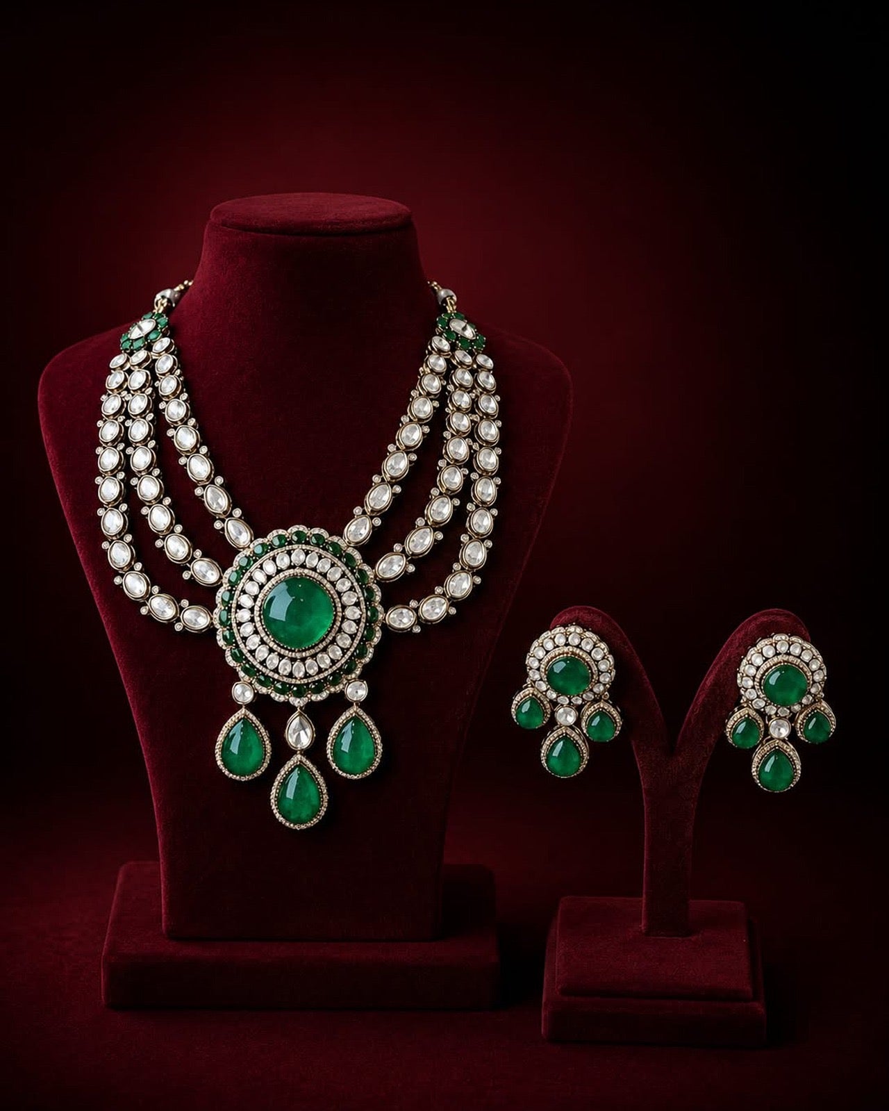 Emerald Long Kundan Necklace