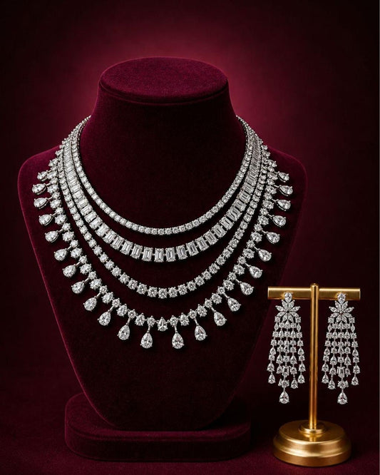 Layered Beautiful Diamond Necklace Set
