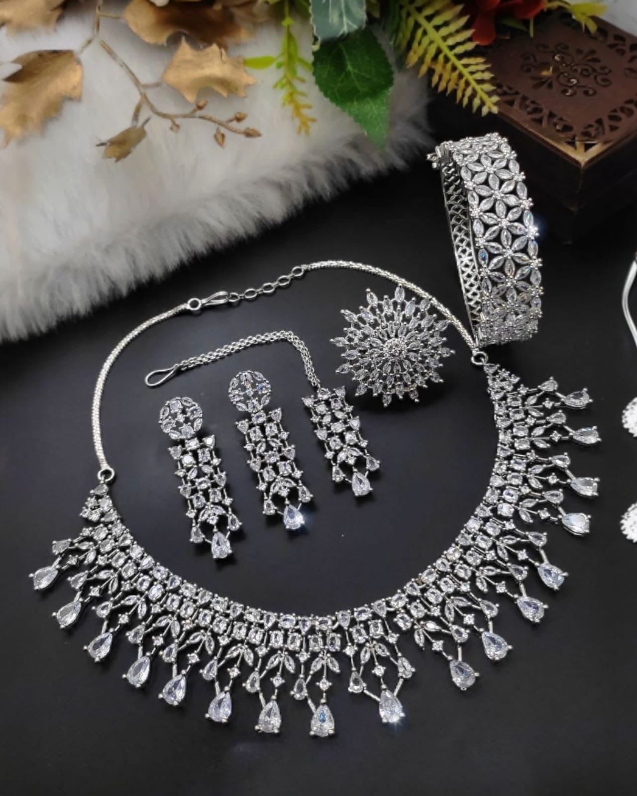 Statement Diamond Necklace Combo Set