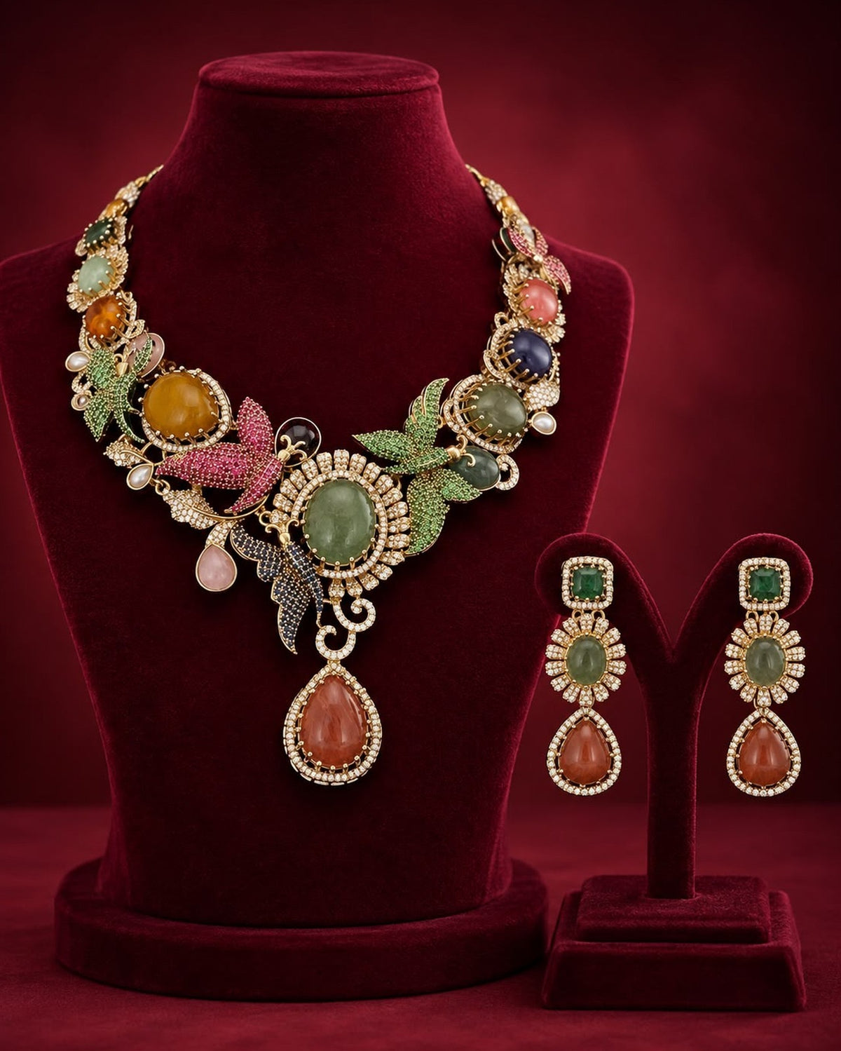 Statement Multicolor Stones Necklace Set