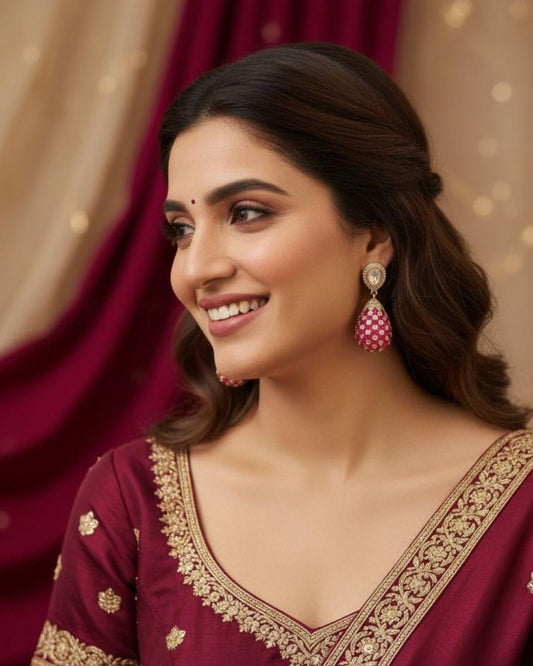 Meenakari Polki Droplet Earrings