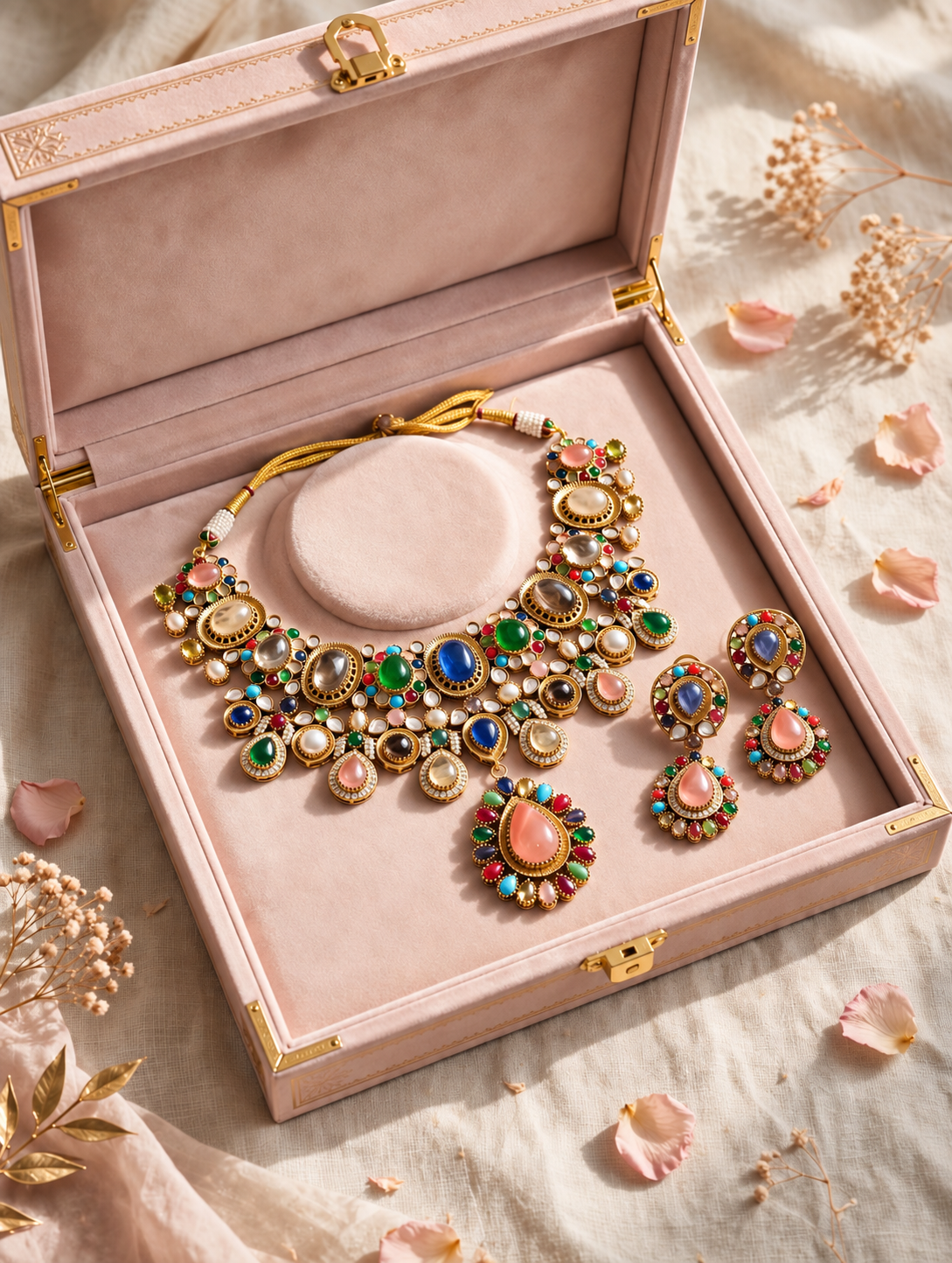 Navratan Gemstones Necklace Set