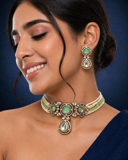 Stylish Mint Green Adjustable Choker Necklace Made Of High Quality Materials For Women And Daily Wear