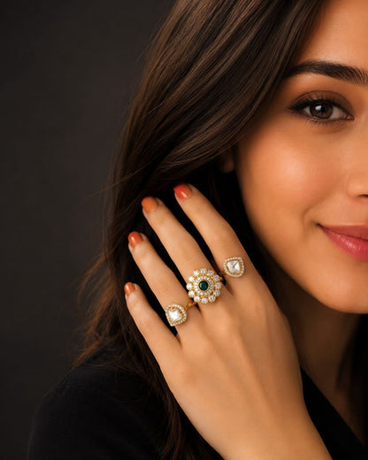 Adjustable Floral Kundan Ring