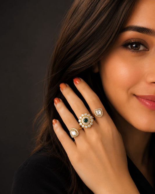 Adjustable Floral Kundan Ring