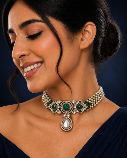 Emerald Pearl Beads Choker