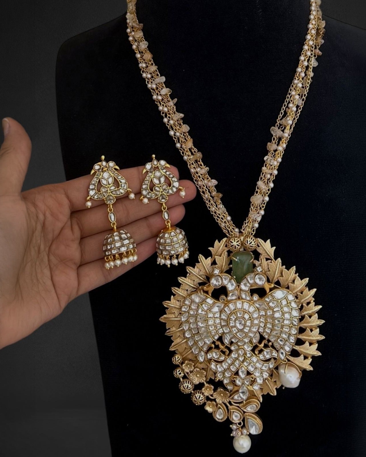 Long Kundan Golden Necklace Set
