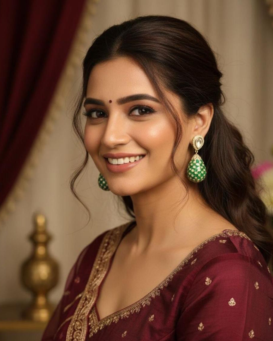 Meenakari Polki Droplet Earrings