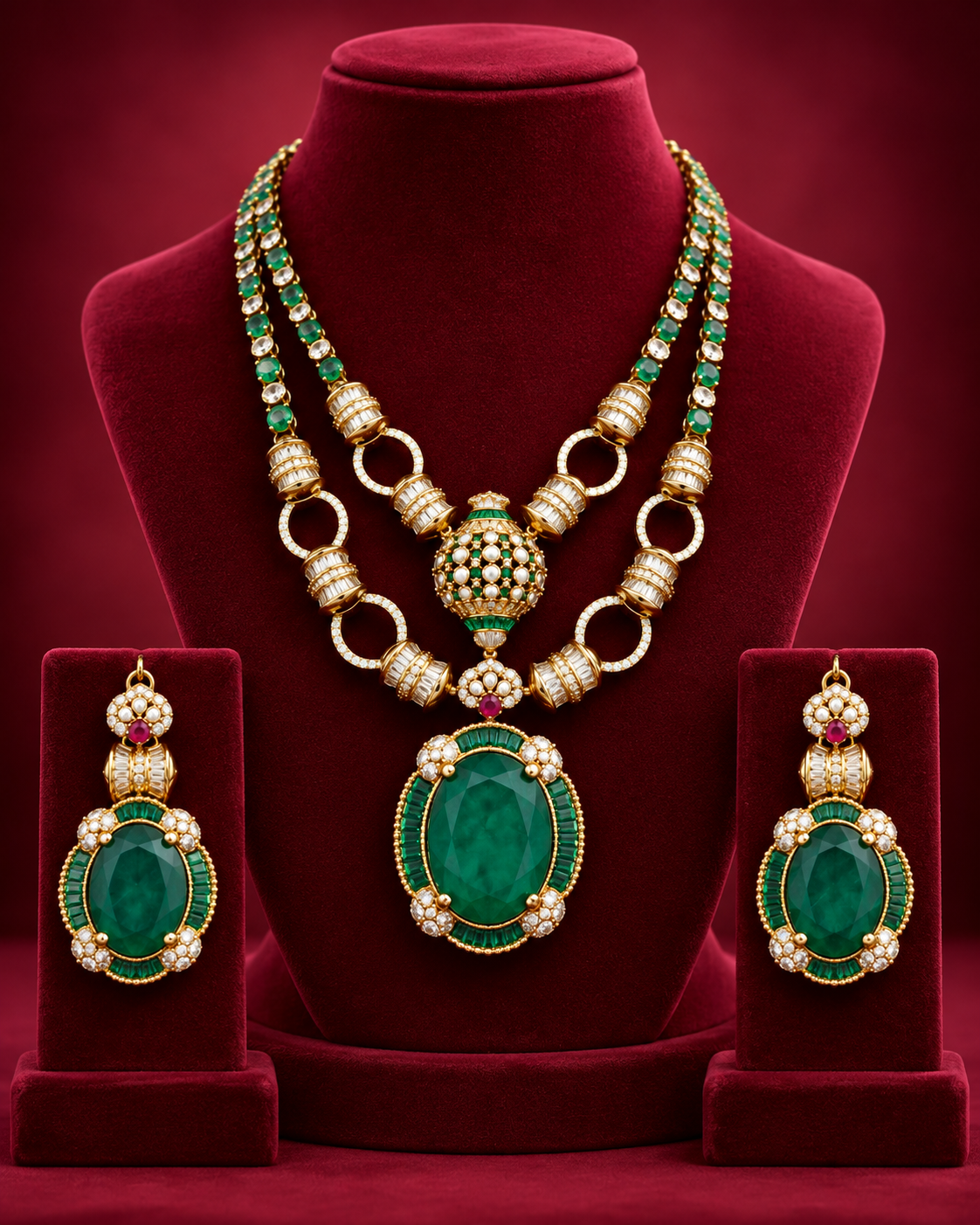 Two Layer Gemstones Necklace Set