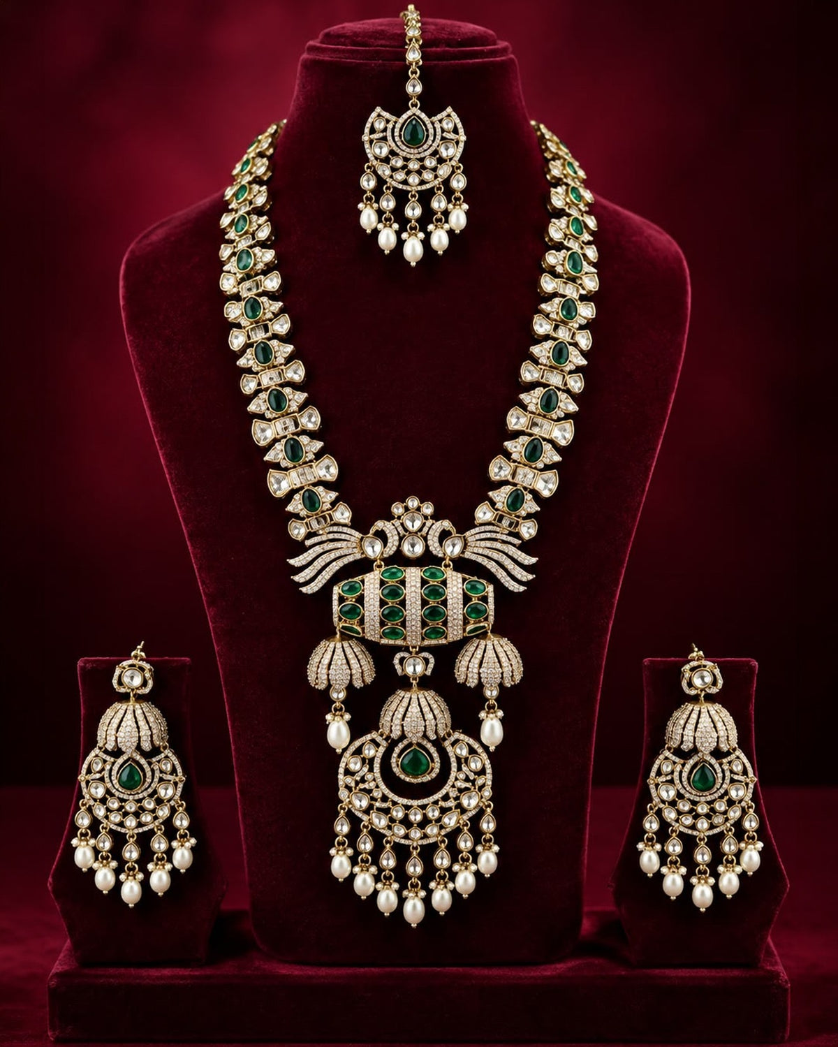 Long Grand Kundan Necklace Bridal Set