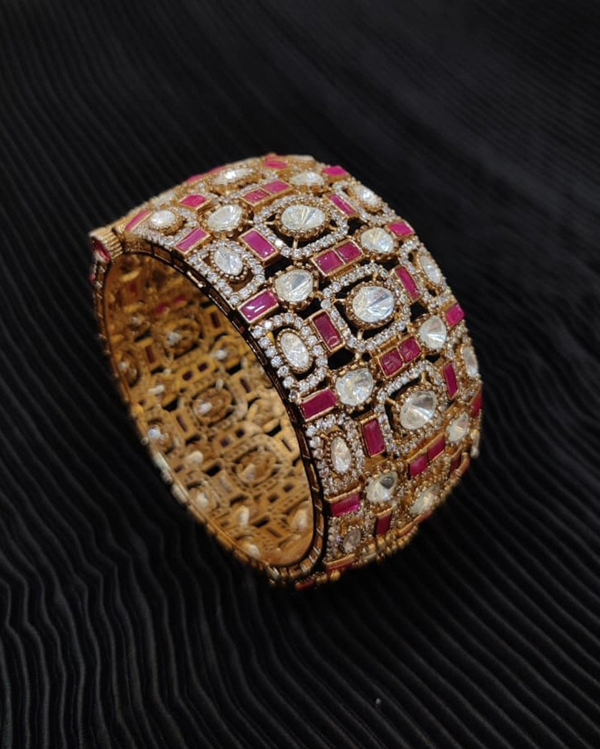 Kundan & Polki-style broad cuff bracelet
