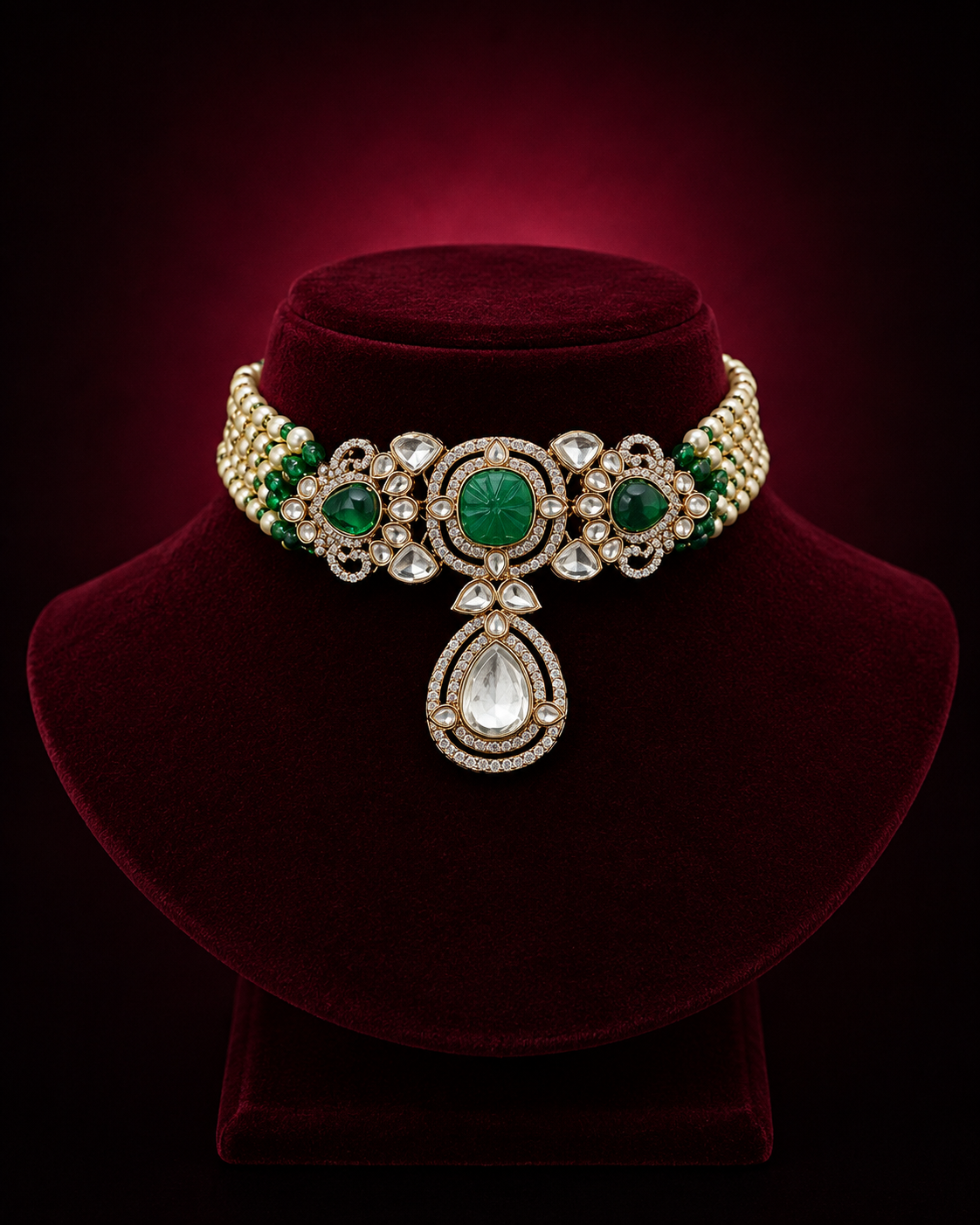 Emerald Pearl Beads Choker