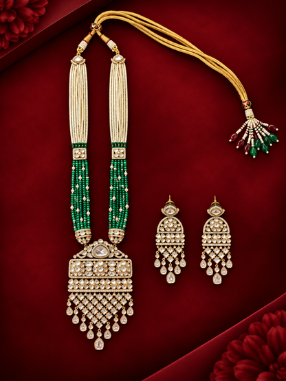 Long Emerald Kundan Necklace Set