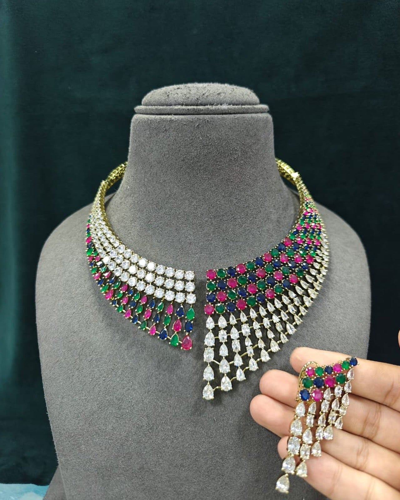 Glam Drop Diamond Necklace Set