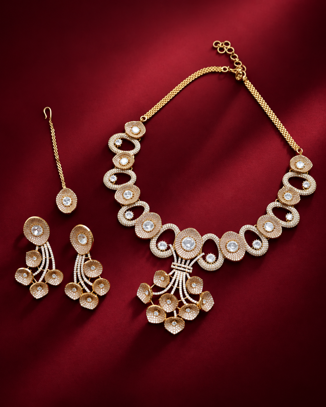 Golden Polki Floral Necklace Set