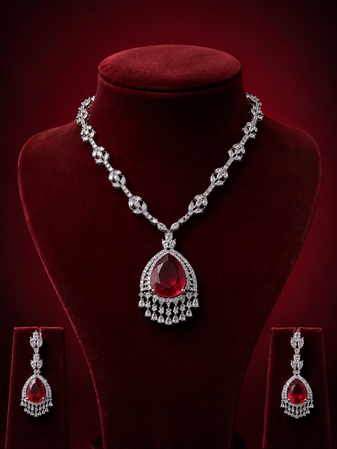 Sparking Drop Diamond Necklace Set