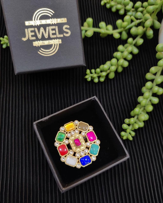 Multicolor Kundan Ring