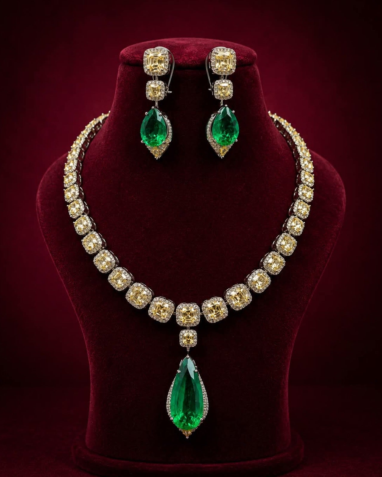 Emerald Doublet Stone Necklace Set