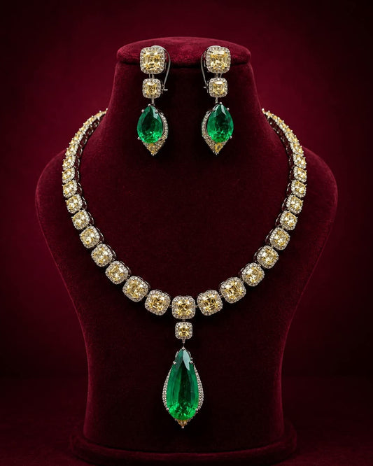 Emerald Doublet Stone Necklace Set