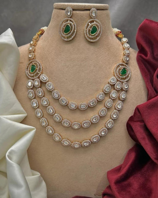 3 Layered Polki Necklace Set