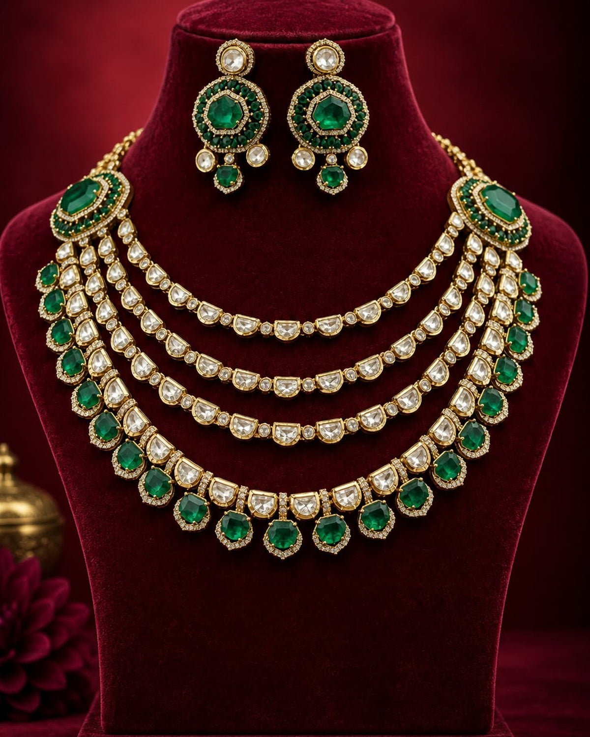 Layered Beautiful Kundan Polki Necklace Set