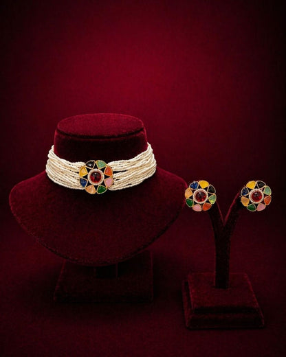 Multicolor Pearl Beads Choker Set