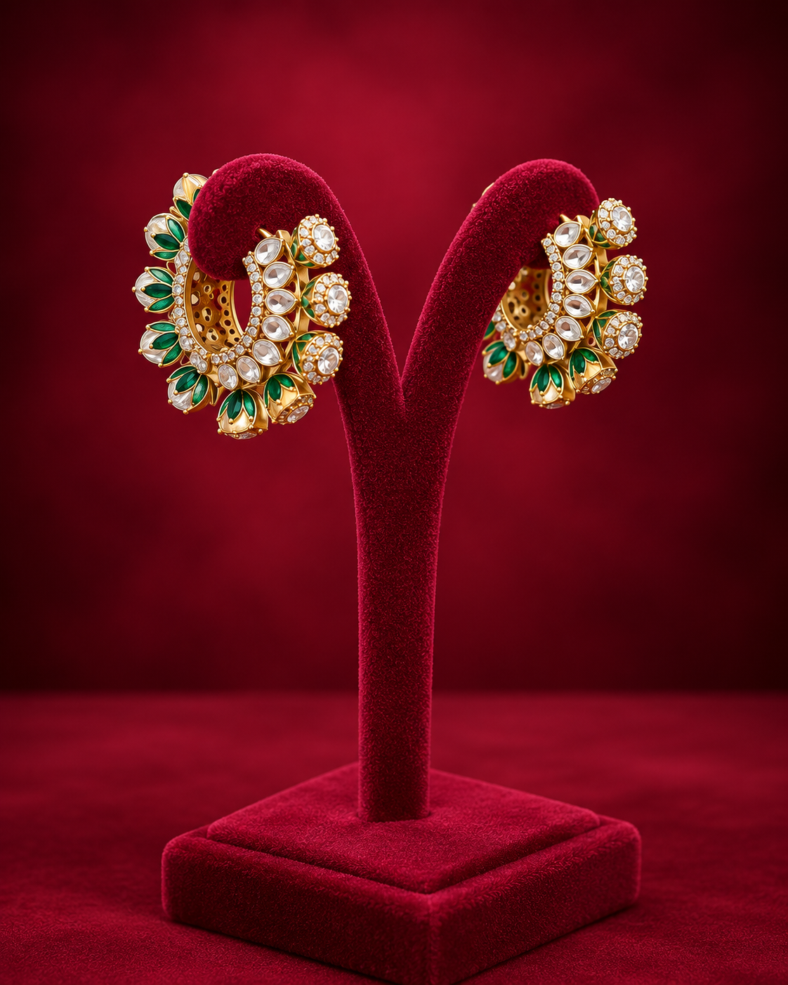 Emerald Polki Bali Hoop Earrings