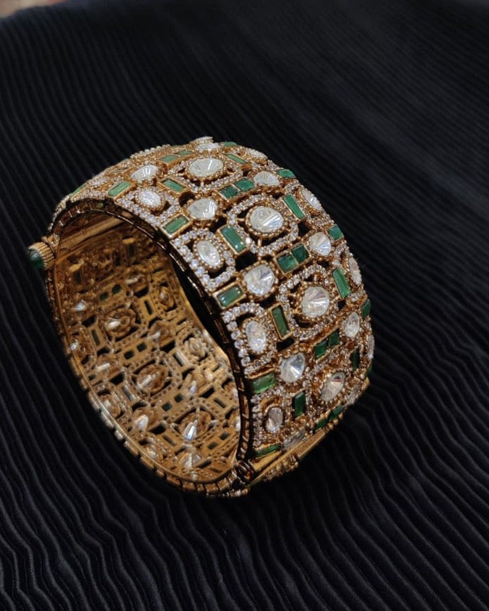 Kundan & Polki-style broad cuff bracelet