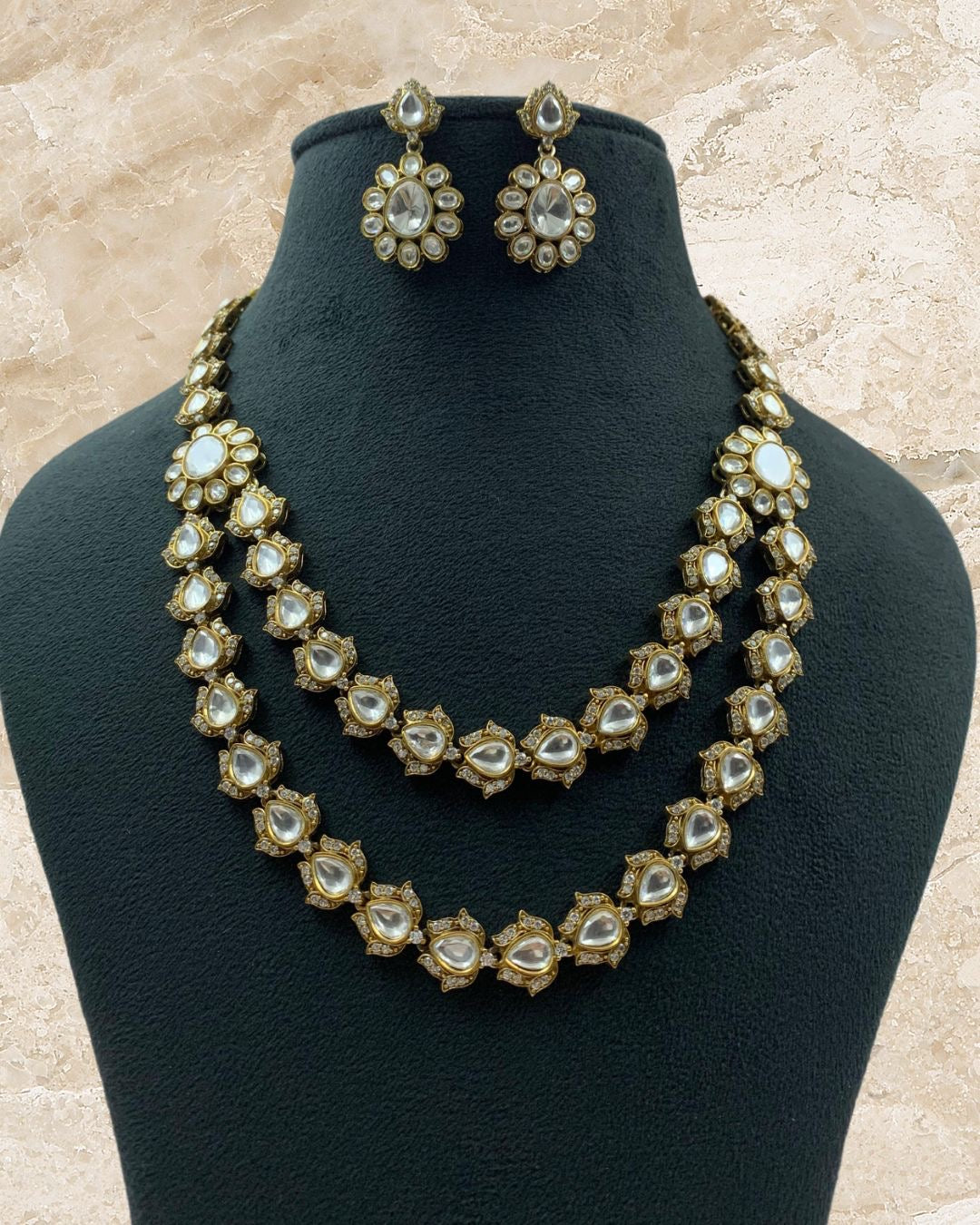 2 Layered Polki Necklace Set