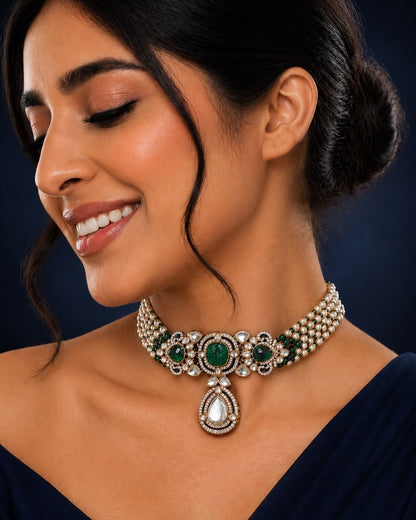 Emerald Pearl Beads Choker
