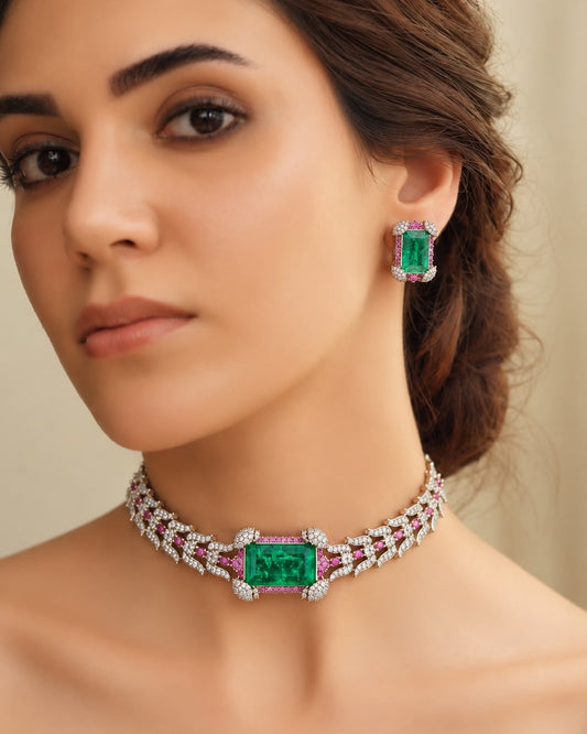 Emerald Royale Pink Accent Choker Set
