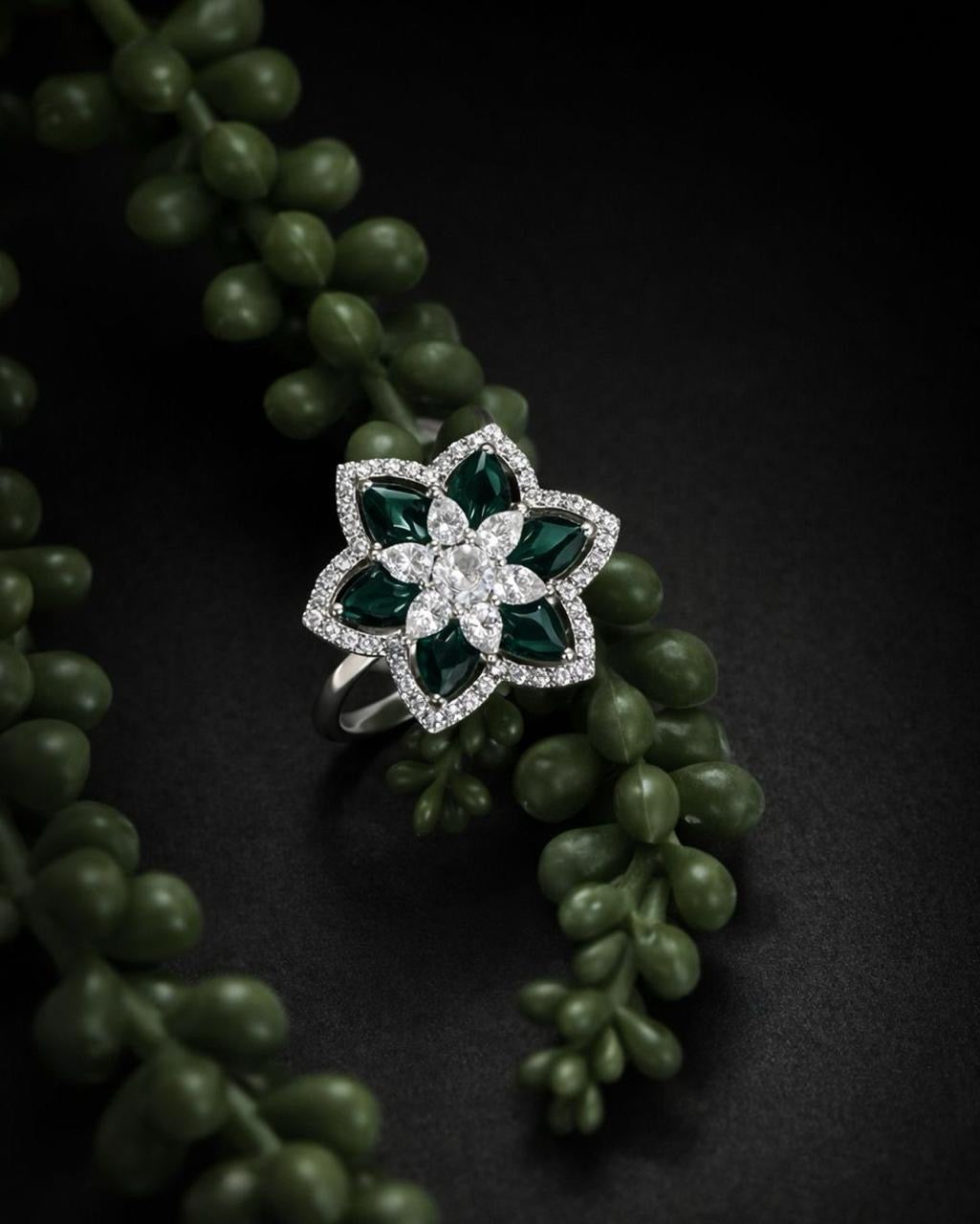 Emerald Floral Ring