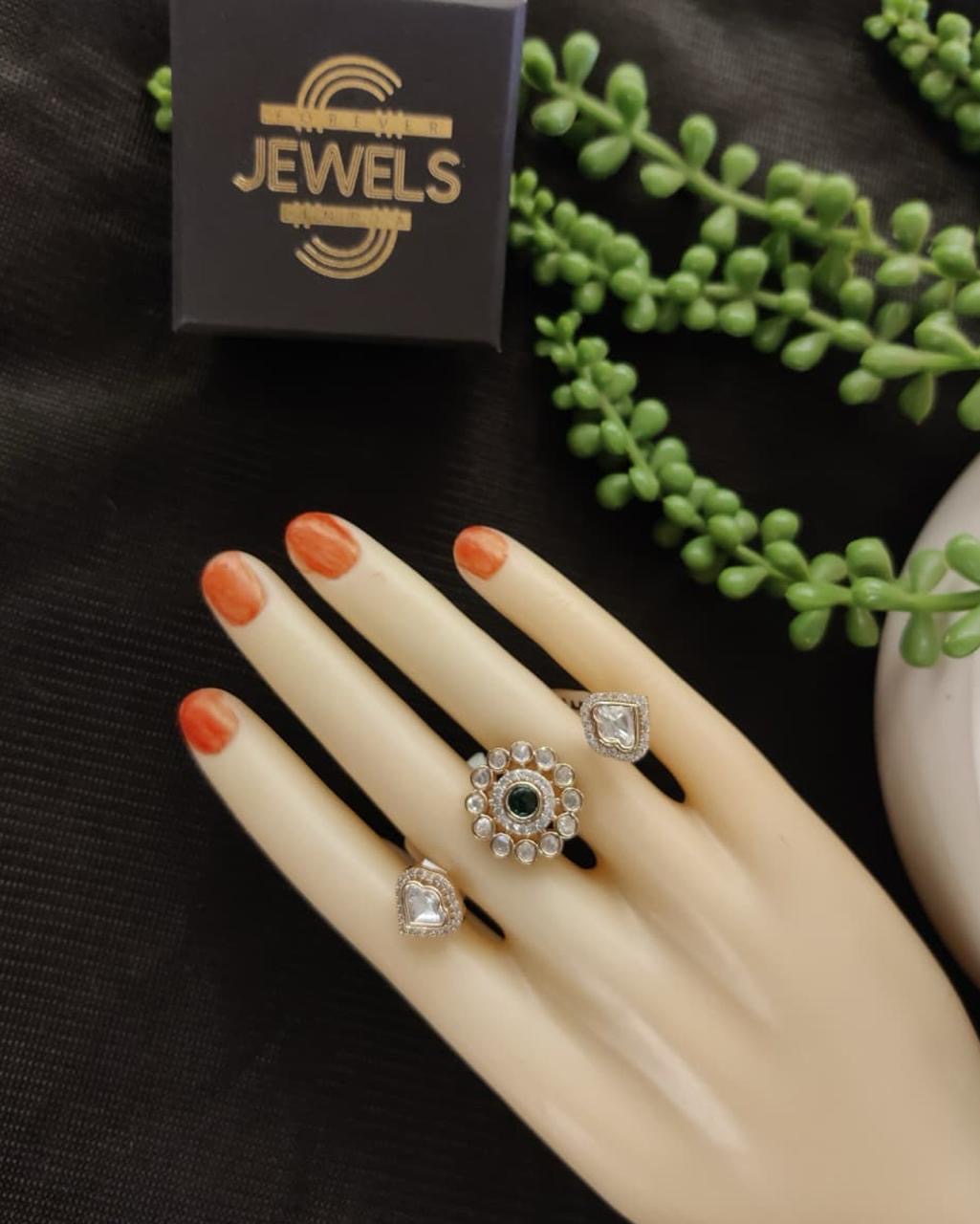 Adjustable Floral Kundan Ring
