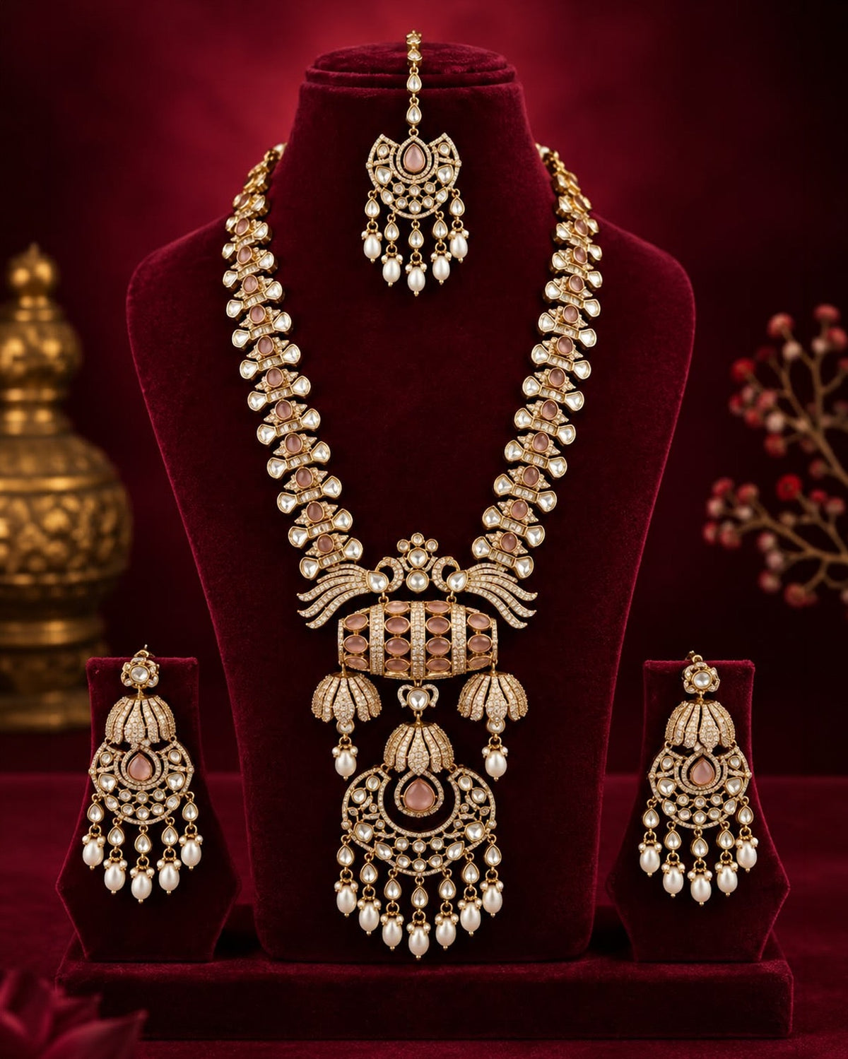 Long Grand Kundan Necklace Bridal Set