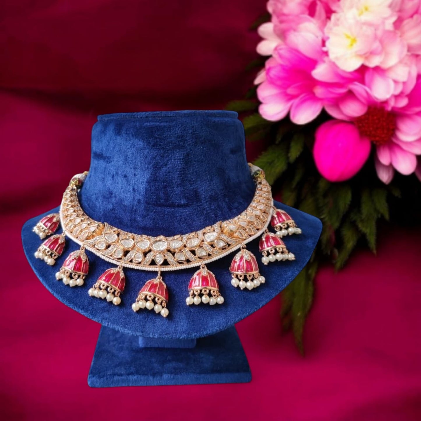 Pink Jhumka Necklace Set