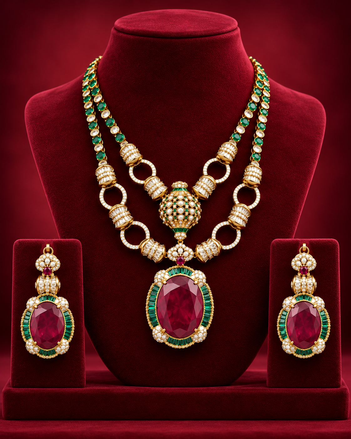 Two Layer Gemstones Necklace Set