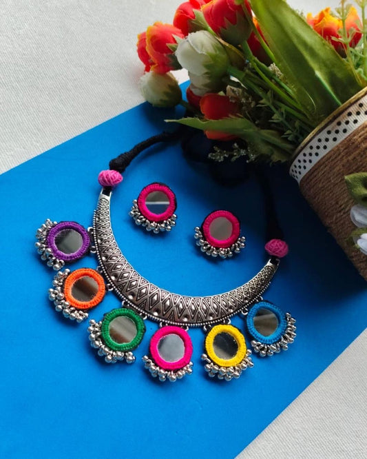 Noor Colorful Oxidised Choker Set