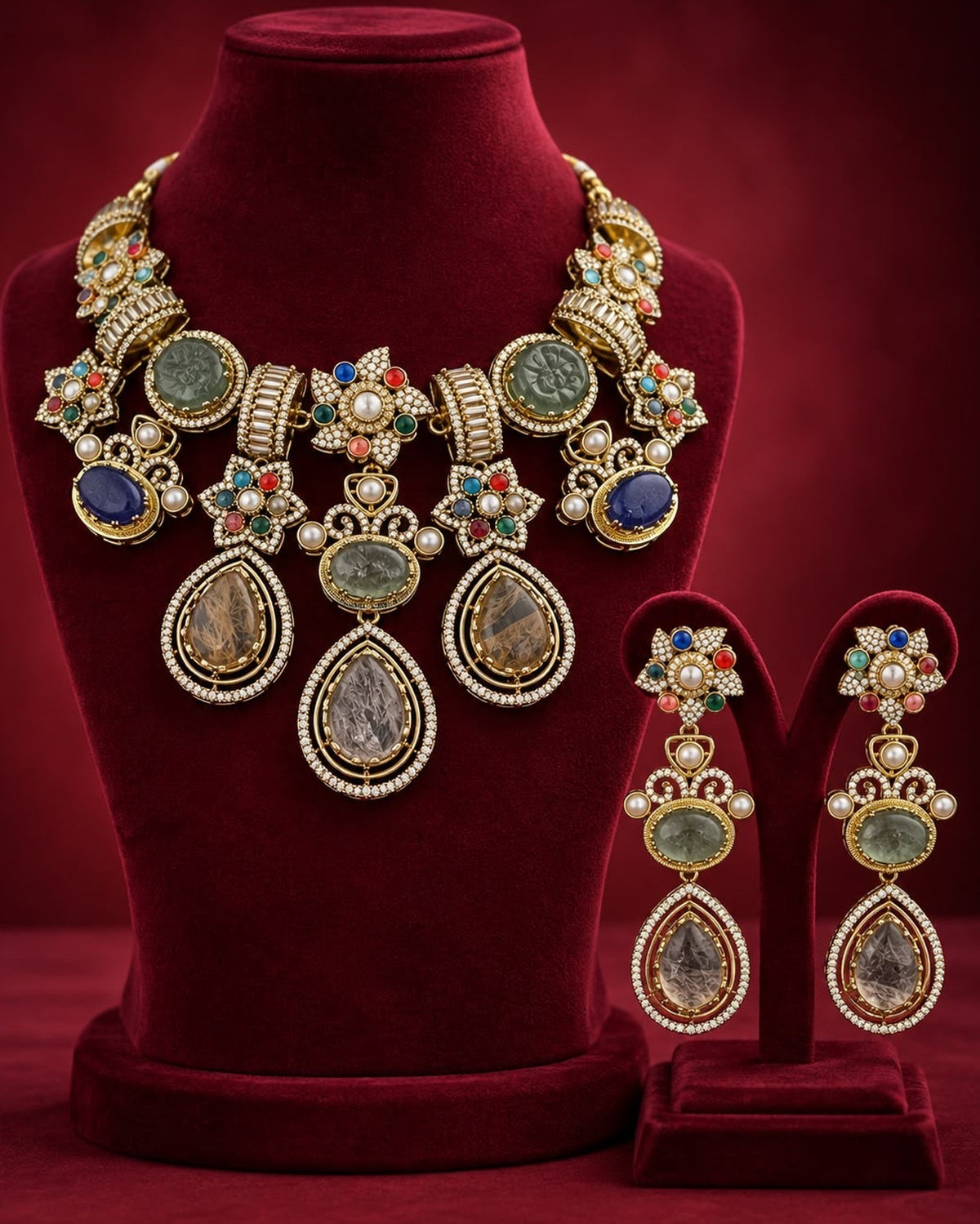 Luxurious Multicolour Stone Necklace Set