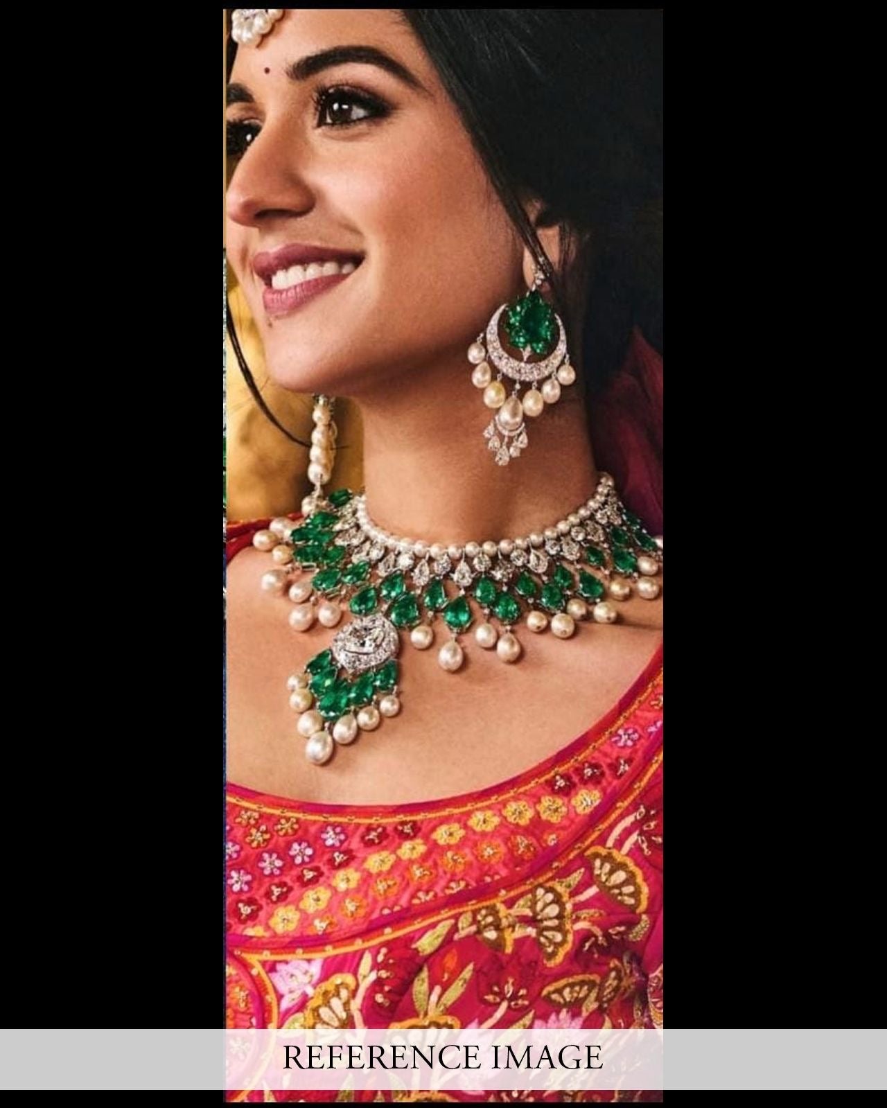 Radhika Inspired Emerald Pearl Necklace Set