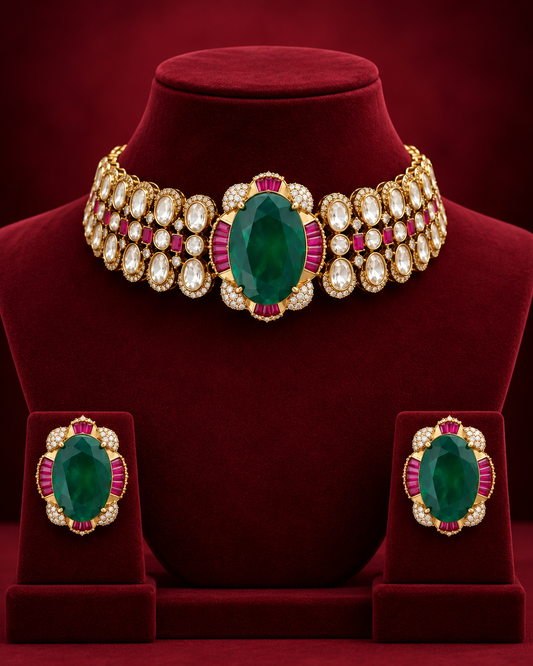 Moissanite Polki Royale Choker Necklace Set