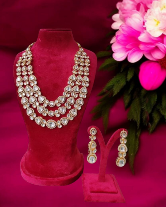 3 Layered Kundan Polki Necklace Set