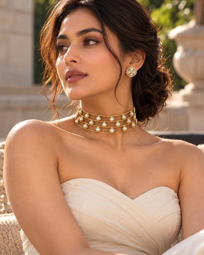 Polki Chain Golden Choker Necklace Set