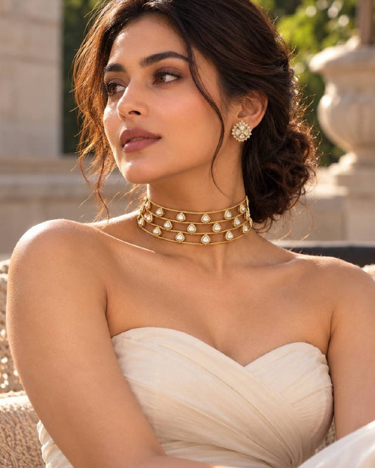 Polki Chain Golden Choker Necklace Set