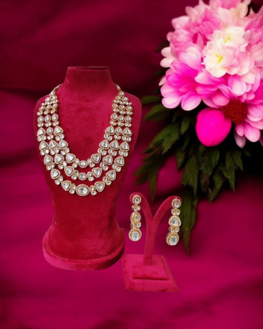3 Layered Kundan Polki Necklace Set