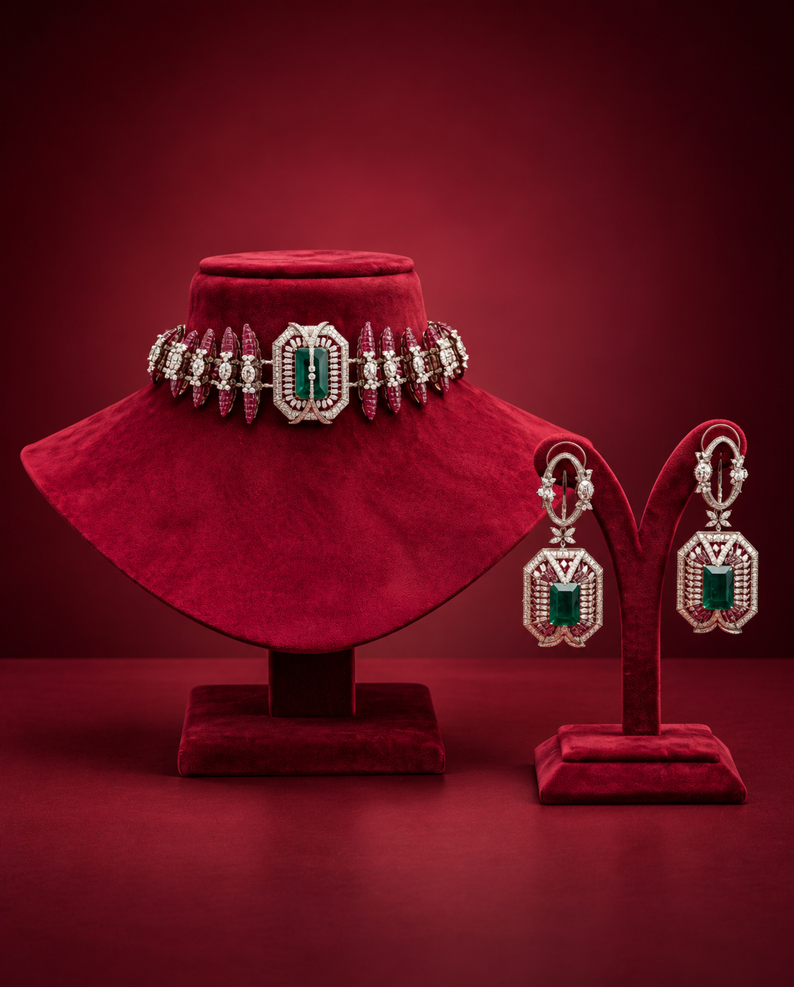Luxurious Emerald Pink Choker Set