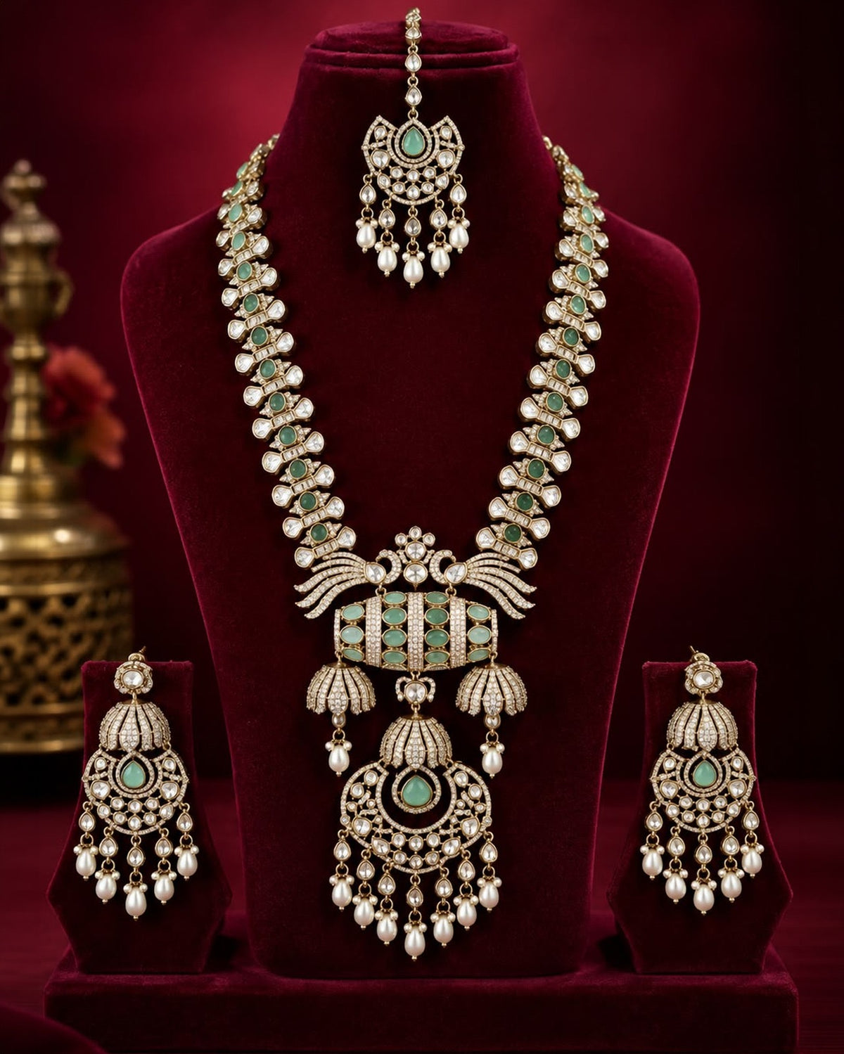 Long Grand Kundan Necklace Bridal Set