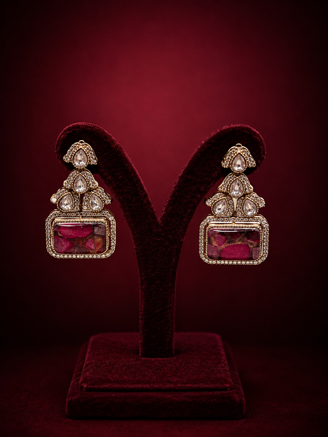 Kundan Red Earrings