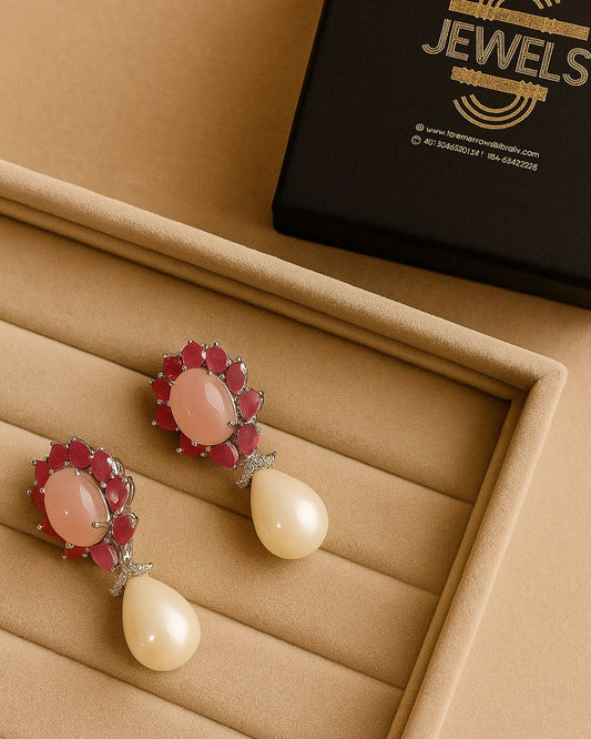Rosy Glow Pearl Drop Earrings