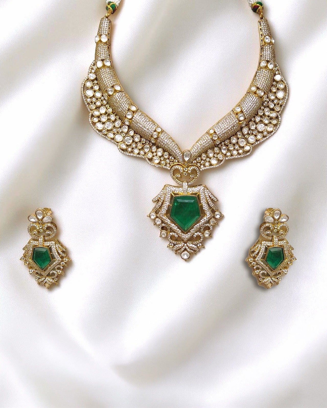 Emerald Bridal Long Necklace Set